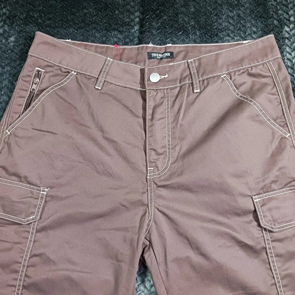 True Religion Shorts Men's 36 Brown Polyester Cargo Workwear Utility Summer